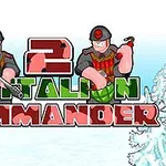 Logo du jeu Battalion Commander 2 avec deux personnages militaires en uniforme sur un fond de paysage enneigé