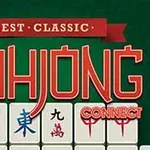 Bannière de jeu Mahjong Connect avec un fond vert et des tuiles illustrées portant des caractères chinois