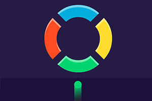 Logo coloré en forme de cercle avec quatre segments de différentes couleurs sur fond sombre