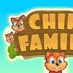 Logo de Chip Family avec des écureuils de dessin animé tenant une pancarte en bois