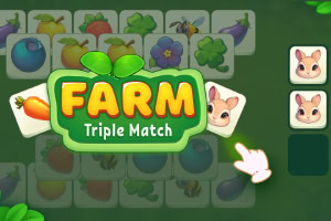 Jeu de correspondance triple avec des fruits, légumes et animaux de ferme, intitulé FARM Triple Match