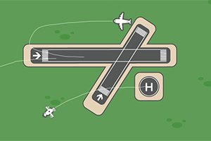 Piste datterrissage et héliport avec avions en illustration vectorielle