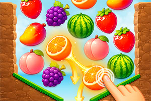 Plateau coloré rempli de fruits variés, avec une main touchant des oranges entourées d’effets lumineux