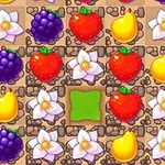 Jeu de puzzle avec des fruits et des fleurs, incluant des fraises, des raisins, des citrons et des fleurs blanches