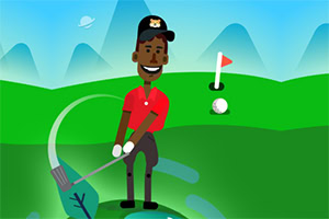 Illustration dun homme africain jouant au golf sur un terrain avec des montagnes en arrière-plan