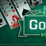 Interface de jeu de solitaire Golf avec des cartes à jouer et un logo vert