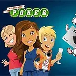 Illustration de personnages animés jouant au poker avec des cartes et des jetons volants