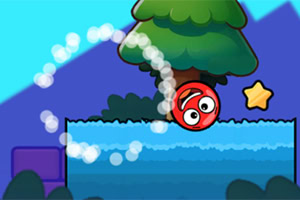 Image dun jeu vidéo avec un personnage rouge sous leau à côté dune étoile, sous un arbre et des montagnes en arrière-plan