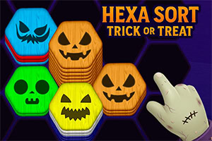 Hexa Sort Trick or Treat Pénètre un royaume de puzzles hanté, où des blocs hexagonaux lumineux se cachent dans une toile de défis inquiétants