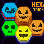 Hexa Sort Trick or Treat Pénètre un royaume de puzzles hanté, où des blocs hexagonaux lumineux se cachent dans une toile de défis inquiétants