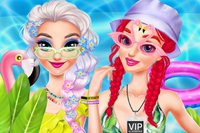 Dans ce jeu de relooking en ligne, rejoignez Elsa et Ariel pour des activités