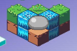 Illustration en pixel art dune petite île flottante avec une cascade et un étang