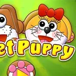 Deux chiots de dessin animé, un mâle et une femelle, avec le texte Meet Puppy sur un fond vert