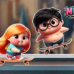 Voudriez-vous rejoindre le voyage aventureux de deux adorables amis sur leurs skateboards?