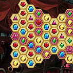 Mysterious Pirate Jewels 3 Coeur formé de gemmes colorées sur un fond sombre et abstrait