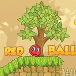 Capture décran du jeu Red Ball avec une balle rouge souriante, un arbre, des pics et un drapeau orange