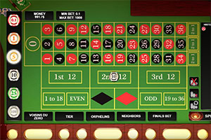 Table de jeu de roulette avec une disposition numérique et des options de mise visibles