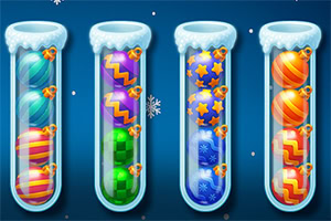 Sorting Xmas Balls est un puzzle d’hiver chaleureux où tu ranges soigneusement des boules de Noël colorées