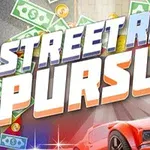 Affiche colorée du jeu Street Race Pursuit montrant une voiture de sport rouge et des billets de dollar