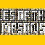 Logo Tiles of the Simpsons avec un fond mosaïque représentant des personnages de la série animée sur fond jaune