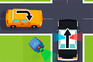 Illustration dune intersection avec une voiture de police, une ambulance et une voiture, vue de dessus