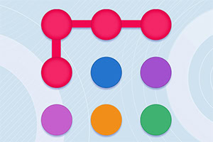 Illustration dun schéma moléculaire en rouge avec des cercles colorés sur un fond à motifs concentriques bleus