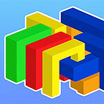 Blocs colorés imbriqués de différentes tailles et couleurs sur fond bleu