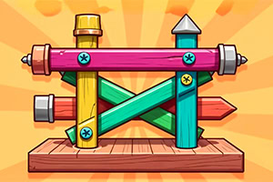 Structure en bois colorée de style dessin animé sur un fond abstrait jaune