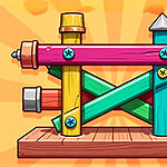 Unscrew Them All Structure en bois colorée de style dessin animé sur un fond abstrait jaune
