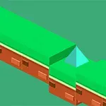 Illustration isométrique dune voie ferrée verte avec un triangle bleu